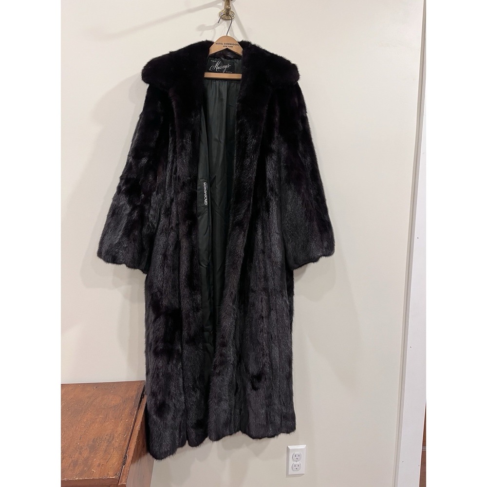 Vtg Long Mint Black Mink Fur Coat, Murray's Boston, Monogrammed, Grosvenor 48"